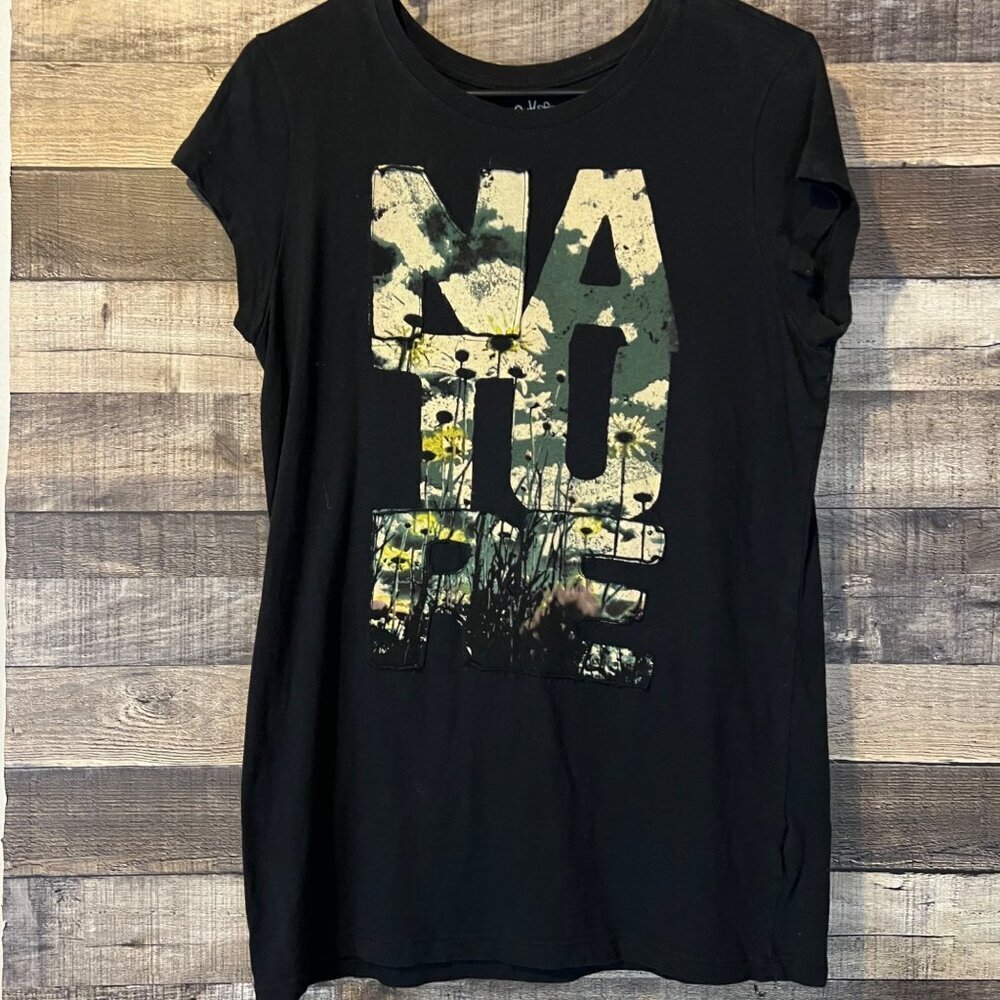 Vintage‎ Y2K Mudd Black Nature Graphic T-Shirt XL Gorpcore Grunge 90s Baby Tee